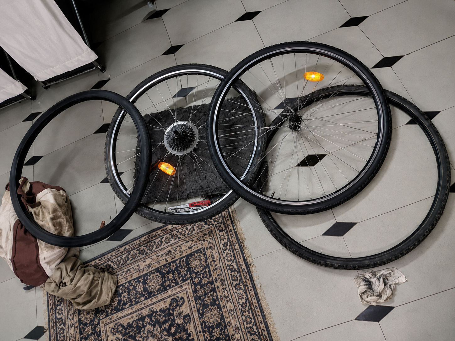 Bicycle wheels during repair